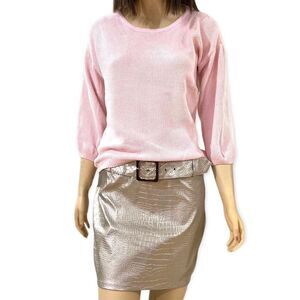 Pink Lightweight Knit Front Long Sheer Back Mesh Top NEW